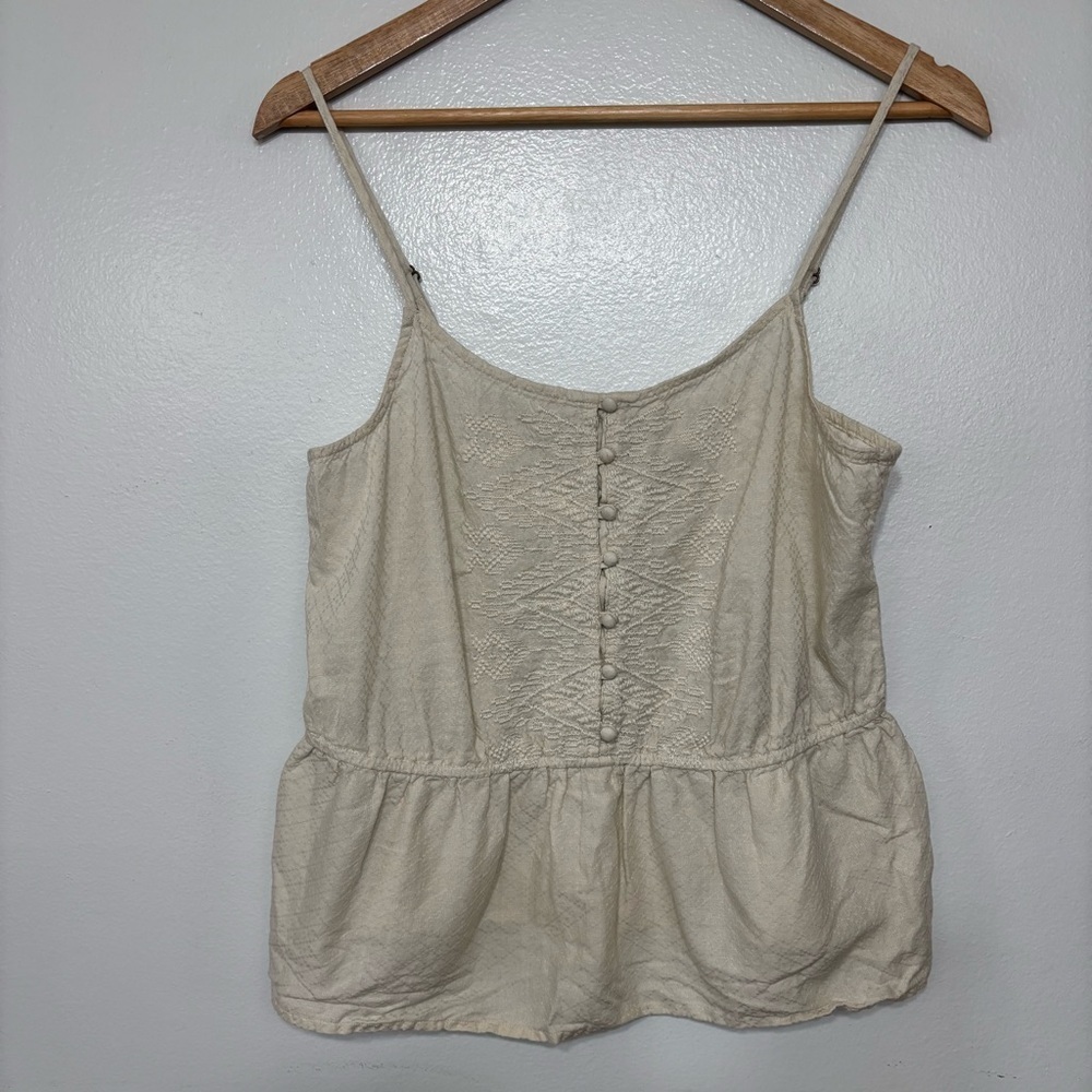 Arizona Jeans Boho Beige Y2K Embroidered Cropped Spaghetti Strap Top Size L - Picture 4 of 6